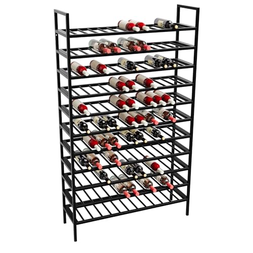 Jerez - Scaffale in metallo nero per 143 bottiglie di vino, design robusto, ideale per cucina, cantina o bar, 170 x 100 x 30 cm