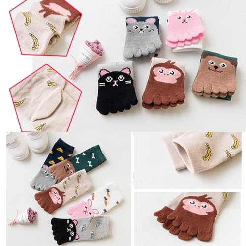 5 Pairs Cotton Split Tabi Toe Five Finger Socks Cartoon Animal Seperated Socks for Kids Boys Girls 3-12 Years3