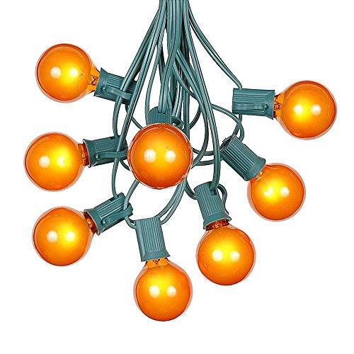 25 Foot G40 Outdoor Patio String Lights with 25 Orange Globe Bulbs – Indoor Outdoor String Lights – Market Bistro Café Hanging String Lights – C7/E12 Base - Green Wire