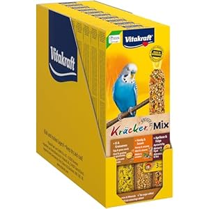 Vitakraft Kräcker Mix, Vogelsnack, Knabberstangen, mit Ei und Grassamen, mit Aprikose und Feige, mit Honig und Sesam, zur Schnabelpflege, ohne Zusatz von Zucker (10x 80g)