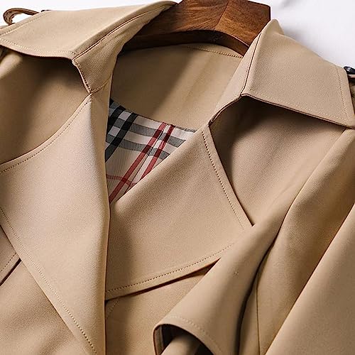 CHARTOU Women Double Breasted Mid Long Trench Coat with Belt Lightweight Windbreaker Long Duster Trenchcoat (Large,Khaki)3