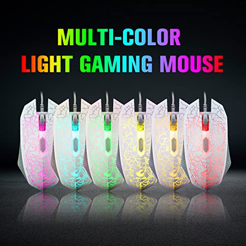 Gaming-Tastatur-Maus und Mauspad, UK-Layout, 104 Tasten, Regenbogen-LED-Hintergrundbeleuchtung, 19 Tasten, konfliktfrei, verstellbare 2400 DPI Maus, für PC, PS3, PS4, PS5, Mac, Xbox, Desktop, Weiß - Image 6