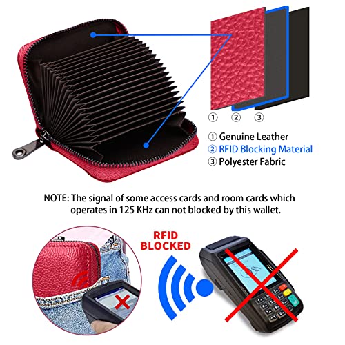 Linno RFID 20 Slots Credit Card Holder Genuine Leather Small Wallet for Women or Men with Zipper3