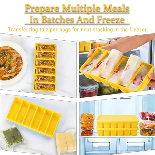 Image of Covered Silicone Freezer Tray, 2-Piece Set Of Silicone Freezer Molds, Used For Preparing And Freezing Various Sauces And Other Dishes, Making 12 Portions Cube (Yellow)