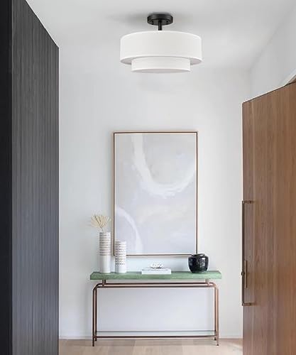 Miniatura 9 de DAYCENT Lámpara de Techo Semiempotrada de Tambor Negro Estilo Granja Moderno Regulable Lámpara LED de Techo 30W 3000K4500K5500K Pantalla de Tambor