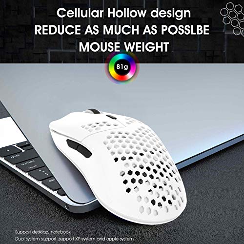 Mouse para juegos con retroiluminación RGB programable inalámbrico 2.4G Yctze blanco 6