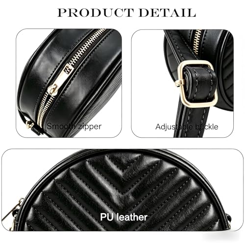 Image of Round Crossbody Bag for Women,PU Leather Shoulder Bag with Metal Chain Strap, Cellphone Purses with Zipper