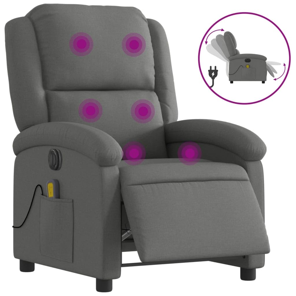 Genérico Sillón reclinable de Masaje eléctrico Tela Gris Oscuro,Mobiliario,Sillas,Sillones,Gris,21.85 kg,3204153