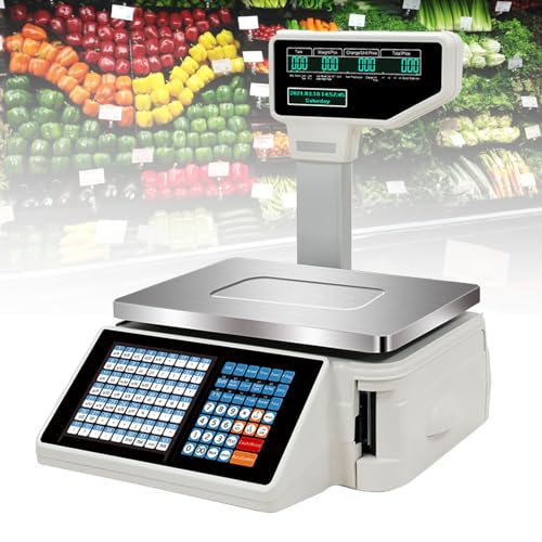LYDZUSDP Electronic Price Computing Scale Label Printing Scale,Commercial Digital Price Food Scale with Thermal Label Printer and Double-Sided Display Screen