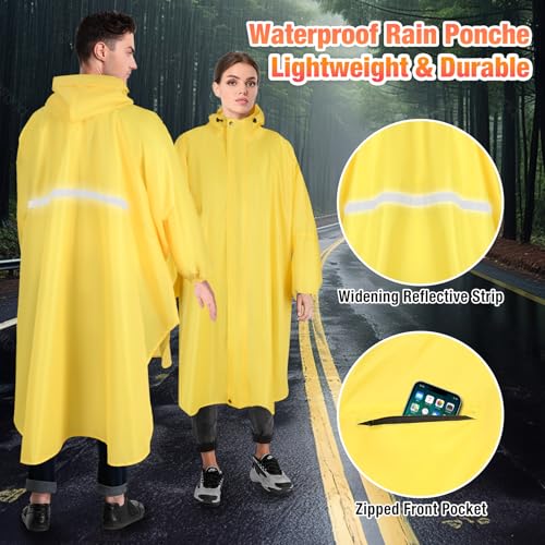 LUROON Leichter Wasserdichter Regenponcho Regenjacke Damen Herren mit Kapuze Faltbare Regencape Fahrrad mit Taschen Reflexstreifen, Wiederverwendbar Regenmantel für Wandern Angeln Radfahren Reisen