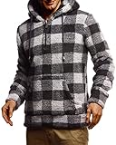 Leif Nelson Herren Hoodie Teddy Fleece Pullover mit Kapuze Kapuzenpullover für Männer Pulli Longsleeve Sweatshirt LN20110 Größe XXL Schwarz-Grau