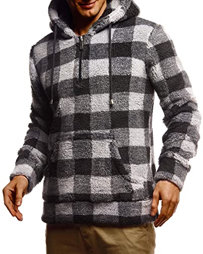 Leif Nelson Herren Hoodie Teddy Fleece Pullover mit Kapuze Kapuzenpullover...