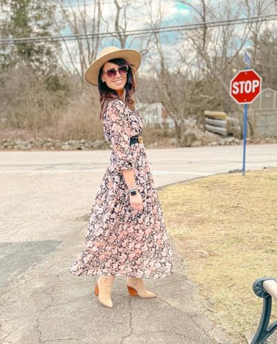 Image of BLENCOT Womens Casual Boho Floral Printed V Neck Long Sleeve Long Maxi Dress Spring Summer Dresses