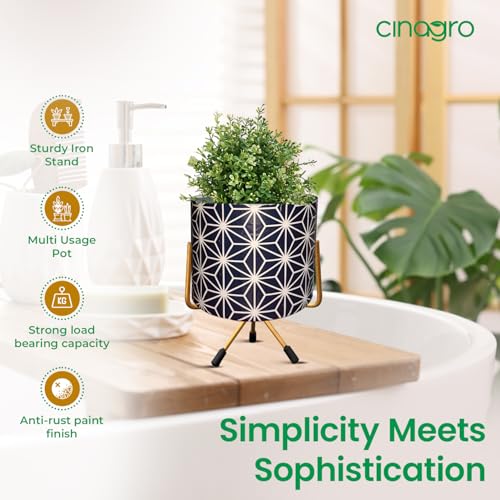 Image of CINAGRO Metal Flower Vase Planter Pot with Iron Stand, Pots for Plants, Plant Pots for Home Decoration, Succulent Pot, Indoor Planter Balcony Garden Decor (Size: 6X6 inch) Style: Regal Reflection