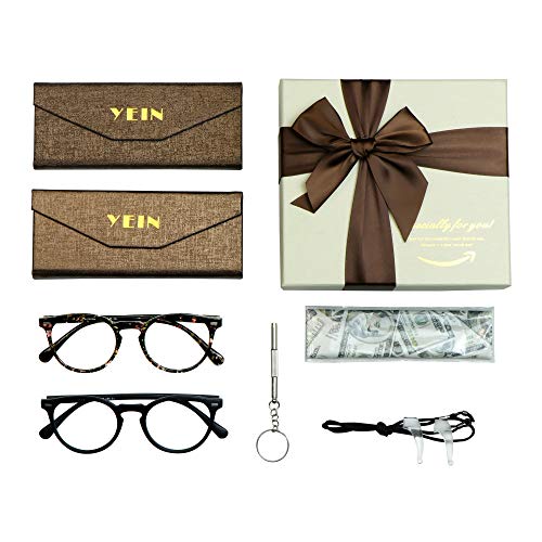 Image of YEIN 2 Pairs Of Bifocal Reading Glasses, Photochromic Gray Sunglasses, for Women /Men(Navy+Floral,0.00 /+1.75 Magnification)