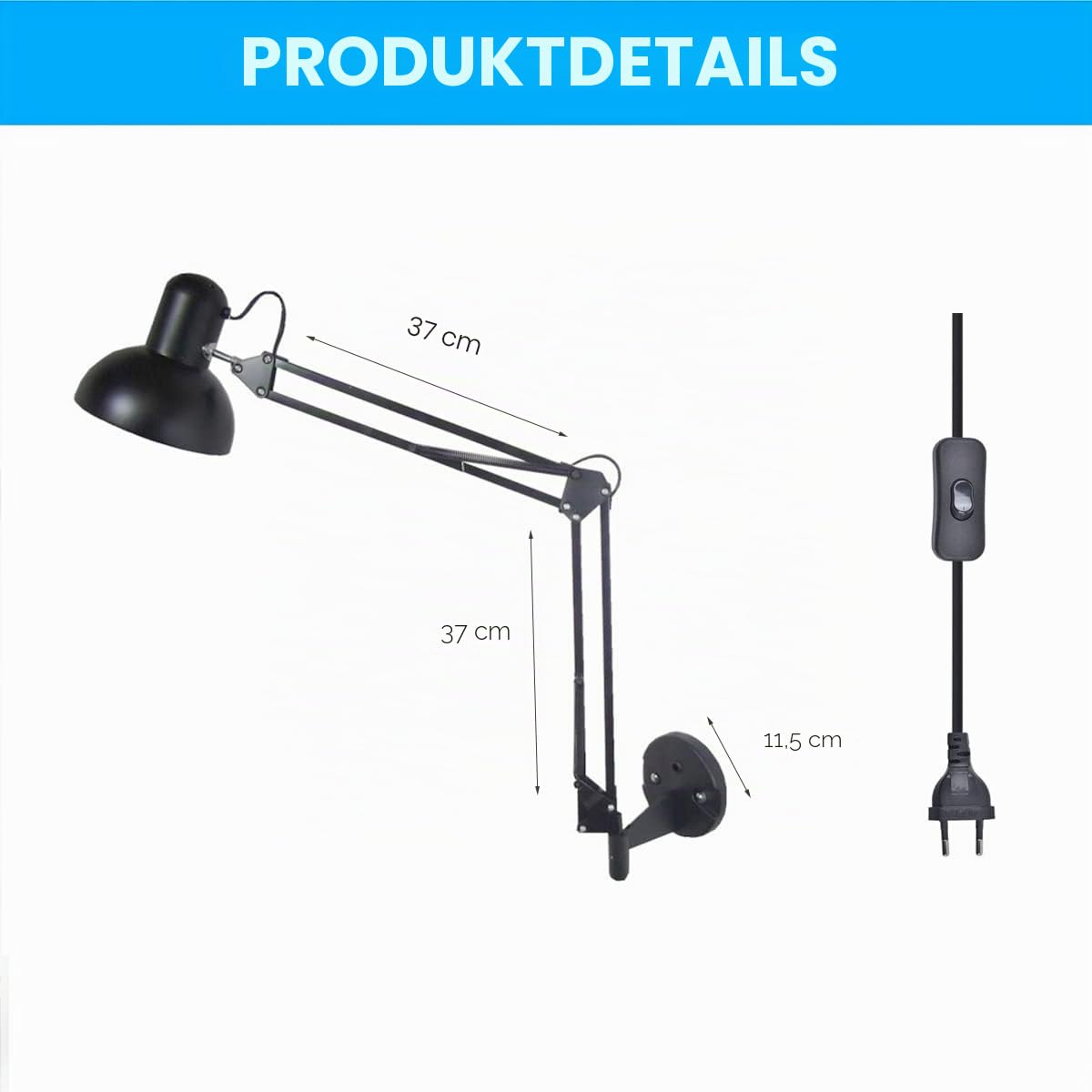 ACMHNC Industrielle Vintage Wandlampe,Ausziehbar Wandleuchte Mit Schalter,Rustikal Innen E27 Schwarze Swing Arm Wand Lampe Wohnzimmer Schlafzimmer Wandlicht Flexible Leselampe,Links/Rechts Schwenkbar