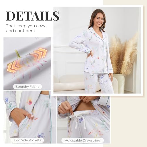 Image of LYCY Womens Pajama Sets Floral Print, Long Sleeve Button Down Pajamas Set for Women Soft Sleepwear Pjs 2 piece Loungewear