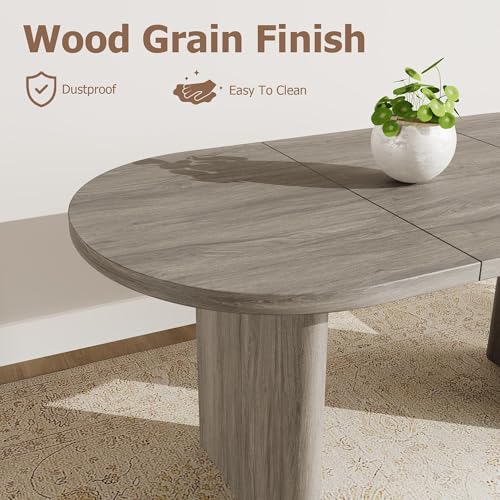 Image of GarveeHome Oval Dining Table for 6-8 People, Long Large Kitchen Table with Thick Sturdy Wooden Base, Farmhouse Dining Room Table for for Kitchen, Living Room, Office (63 inch Long,Grey Walnut)