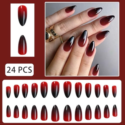 Red and Black Gradient Press on Nails - Ombre Designs