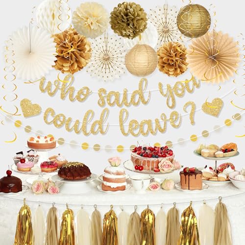 Image of Roetyce Farewell Party Decorations Women Men, Gold Glitter Who Said You Could Leave Banner, Going Away Leaving Goodbye Party Supplies for Coworker Friends, Retirement Photo Backdrop Background Decor