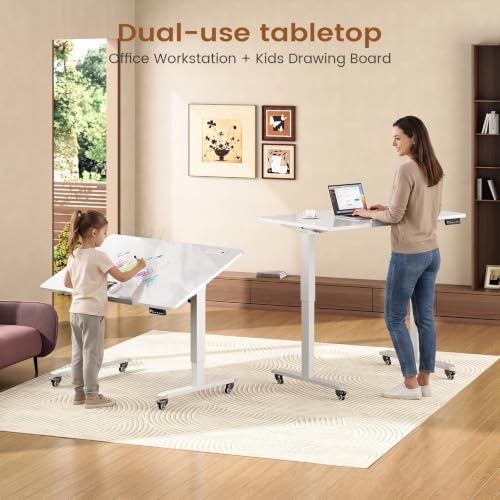 Image of SEDETA 47 x 24 Inches Foldable Electric Standing Dry Erase Board Desk with Wheels, 180 Tiltable Mobile Rising Computer Desk Height Adjustable for Drawing /Writing /Gaming /Study /Home Office /Small Space