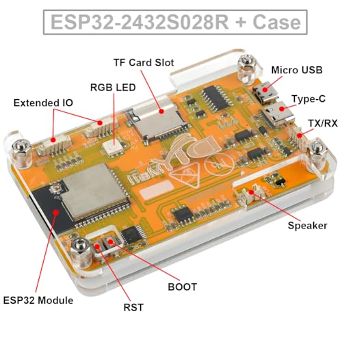 Image of DIYmalls 2.8 inch ESP32-2432S028R ESP32 Display ILI9341 Resistive Touchscreen 240x320 TFT LCD Module ESP-WROOM-32 Development Board + Acrylic Case for Arduino IDE