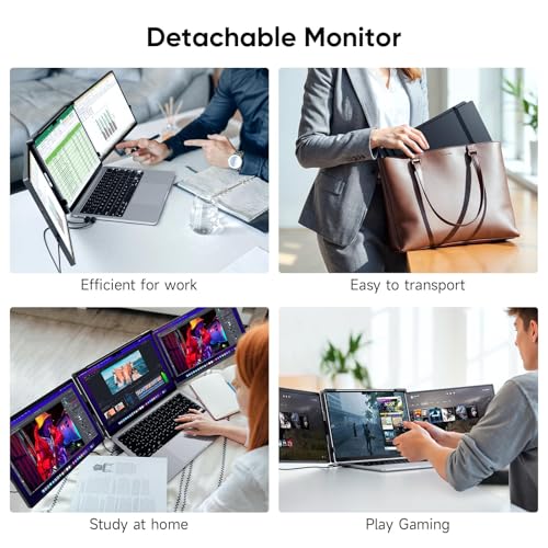 Image of 14 inch FHD 1200P IPS Laptop Screen Extender Fits 14 inch-17.3 inch Laptops | Triple Portable Monitor for Laptop, Plug & Play Dual Screen Compatible with Win, Mac, Android&Chrome OS