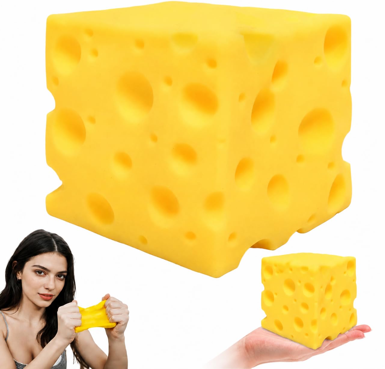 10CM Giant Cheese Squishy Toy,Cube Stress Ball,Soft Big Squishy Cheese Sensory Slow Rebound Shapeable Squeeze Ball Sensory Fidget Toy Soft Relieves Stress for Kids and Adults
