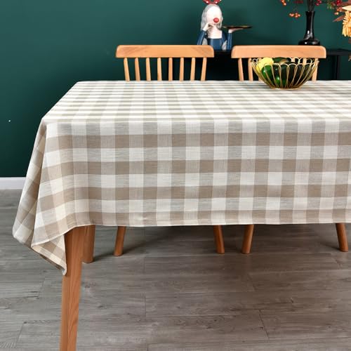 Yofori Gingham Tablecloth Rectangle Table Cloth Heavy Duty Cotton Checkered Table Cover for Spring Picnic Kitchen Dining(C-Beige, 52x70 inch)