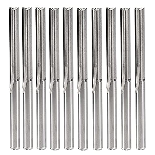 Bestgle 10pcs 1/8 Shank Long Straight Bit Flush Trim Slot Cutting Bit CNC End Mill Router Bits Set for Woodworking Milling Tool, 2 Flutes, 25mm Cutting Length (3.175 x 25mm)