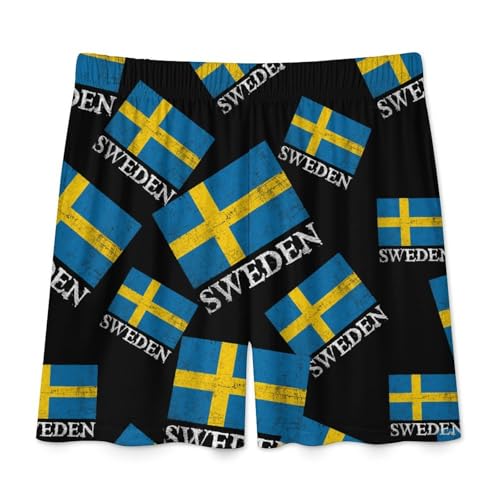 Sweden Flag Men's Pajama Bottoms Lounge Pj Shorts Stretch Sleep Shorts for Home Vacation Beach4