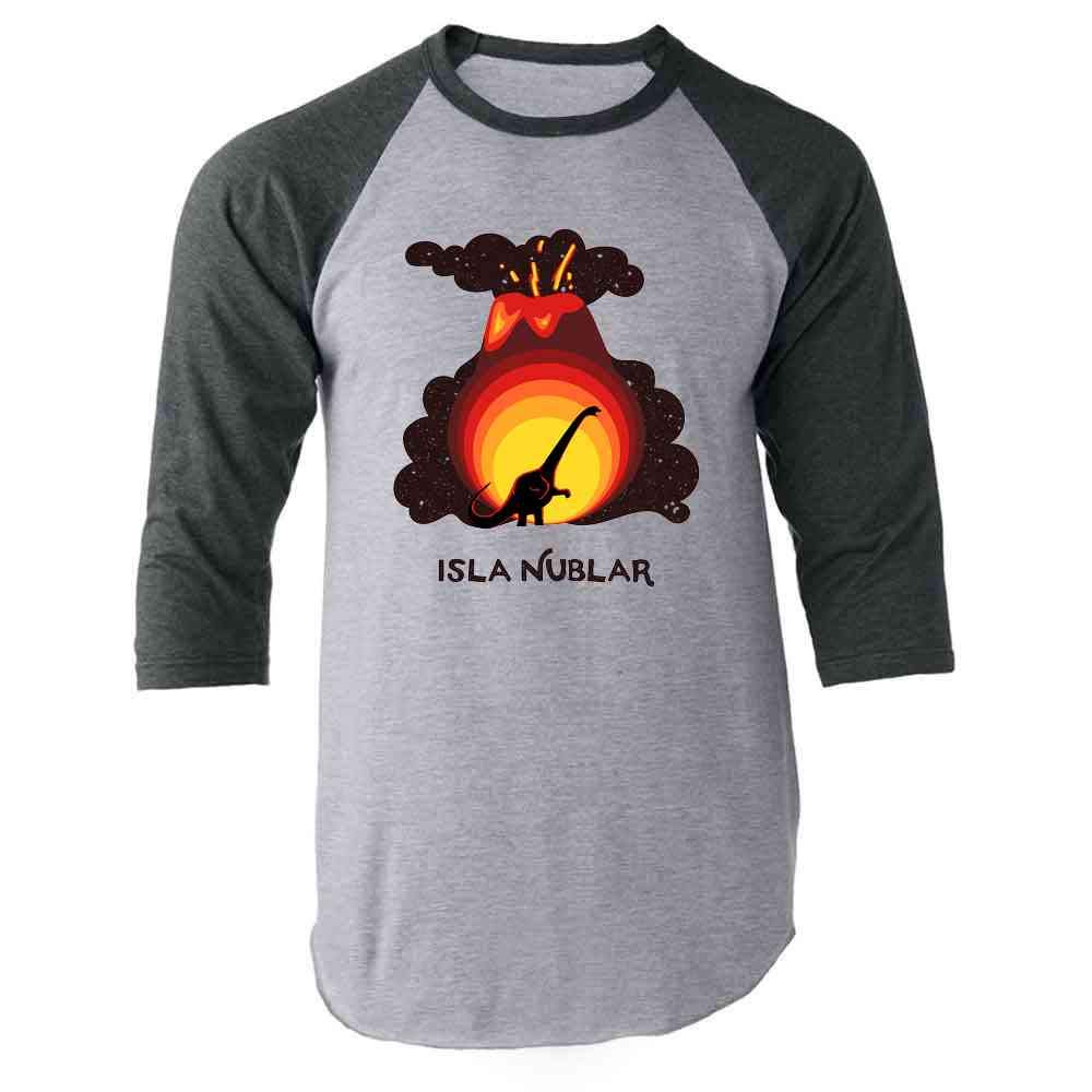 Isla Nublar Travel Vacation Dinosaurs Funny Gray 2XL Raglan Baseball Tee Shirt