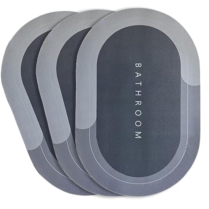 VERVENIX Doormat (Pack of 3) Quick-Dry Anti-Slip Bathroom Mat | Non-Slip Home Print Bathroom Mat | Water-Absorbing Rubber Doormat, for Home, Kitchen, Washroom, Office, Rectangular (Grey)