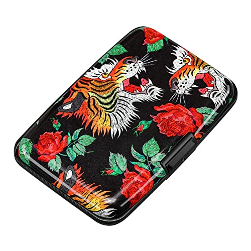 Image of Elfish Mini RFID Aluminum Wallet Credit Cards Holder Business Card Case Metal ID Case for Men Women, Tiger Rose