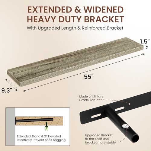 Image of Dreamland 55 Inches Floating Shelves for Wall, 9.3 inch Deep Long Floating Shelves Set of 1, Large Display & Storage Shelf, Wall Shelf for Bathroom Bedroom Living Room Kitchen Office, Grey