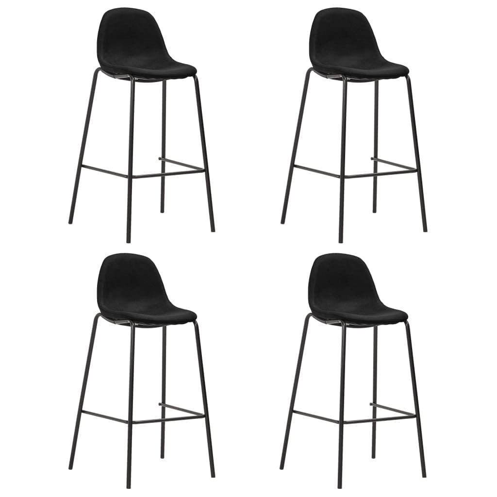 Chaises de bar noir en tissu avec repose-pied et pieds en métal lot de 4