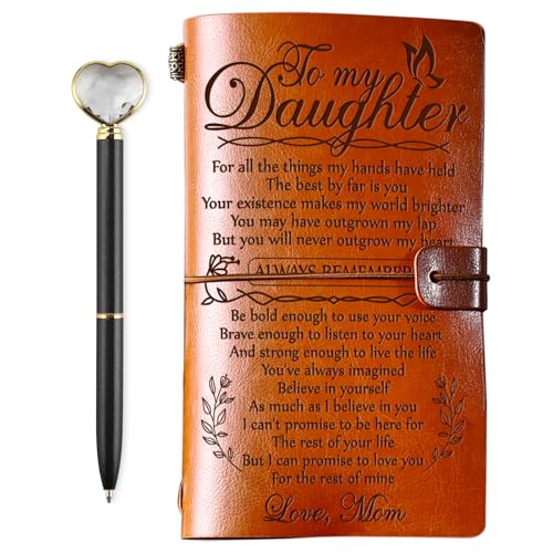 PRSTENLY Daughter Gifts from Mom Leather Journal with Heart Diamond Pen Set, 140 Page Refillable Journal Notebooks Graduation Christmas Birthday Mothers Day Gifts for Daughter from Mom