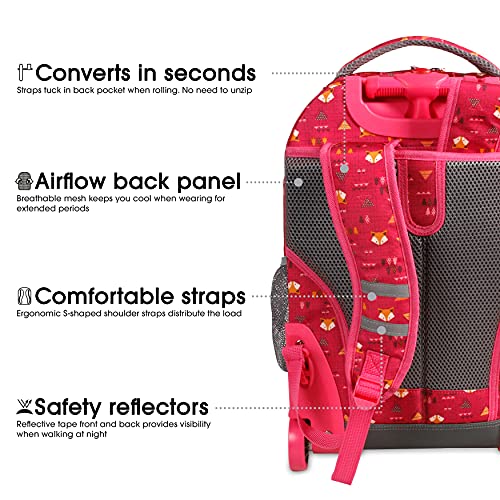 Image of J World Sunrise Kids Rolling Backpack with Wheels for Girls Boys, Roller Bookbag for School, 18 x 13 x 9 Inches, Fox