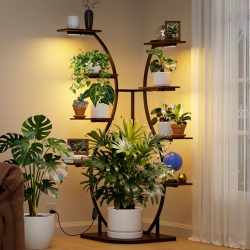 Image of Barrina LS12 Corner Plant Stand with Grow Light, 62.2 inch Tall 9-Tier Plant Shelf for Large Plant, Warm Full Spectrum T5 Grow Lights, S-Shape Corner Flower Holder for Living Room, Home Decor, Gardening