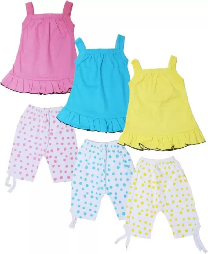Image of PariLifestyle Baby Girls Party(Festive) Top Capri Multicolor (pack of 3)