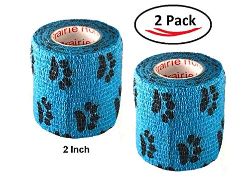Image of Vet Wrap Wrap Tape (Blue with Paw Prints) (2 Pack) (4 Inch x 15 feet) Self Adhesive Adherent Adhering Cohesive Flex Self Stick Bandage Grip Roll Dog Cat Pet Horse