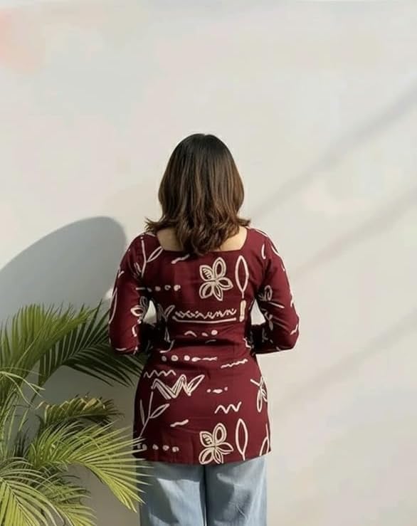 Image of FELISIA Women's Full Sleeves Rayon Printed Square Neck Short Kurti, Bell Sleeves, Short Kurti for Women, Stylish Ethnic Top, Daily Casual Western & Office wear