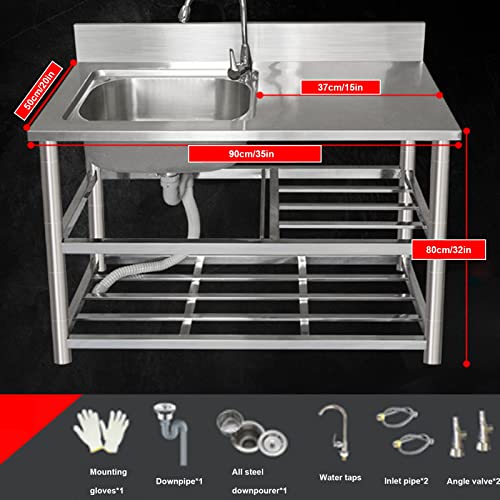 Free Standing Stainless Steel Single Basin, Triple Stainless Steel Sink, Commercial Restaurant Sink Set With Mixer Tap, With Worktop And Storage Shelf, Suitable For All Scenarios ( Color : Right , Siz #TOP6