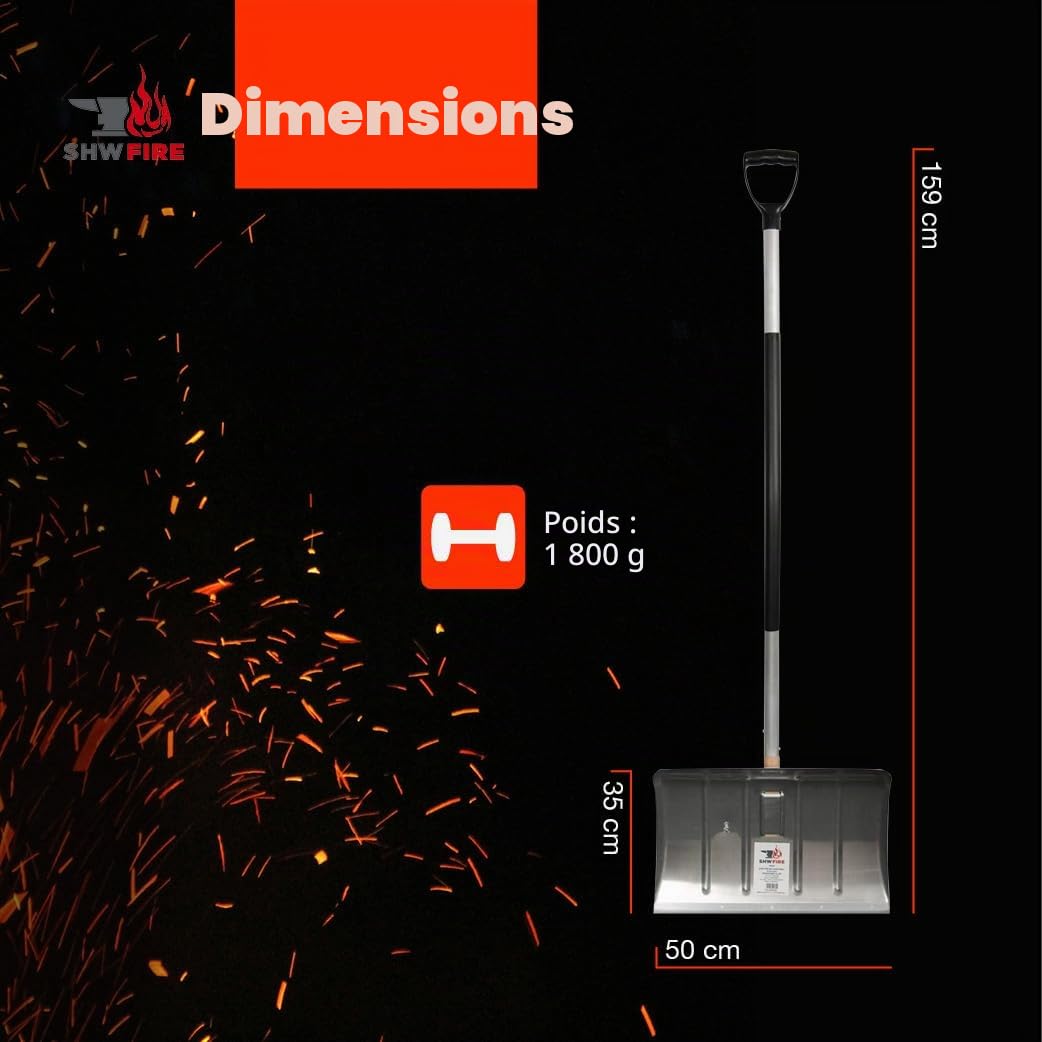 SHW-FIRE Pelle à neige en aluminium de 50 cm avec poignée ergonomique, manche et bord profilé, idéale pour les grandes quantités de neige sur les trottoirs et les allées. Fabriquée en Allemagne