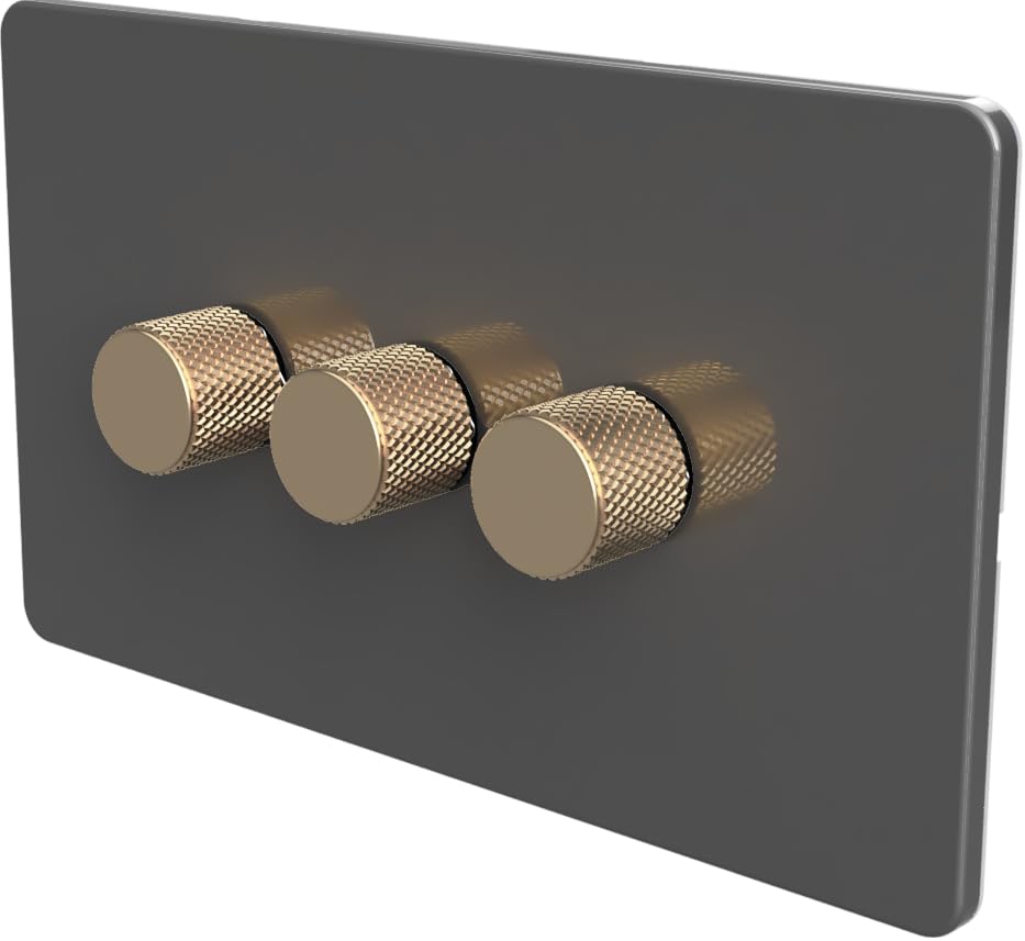 SAMOTECH SAMOTECH UK WIFI Smart DIMMER No neutral wire required, compatible with Alexa, Google, Tuya, Smart Life - Grey/Antique Brass 3-Gang