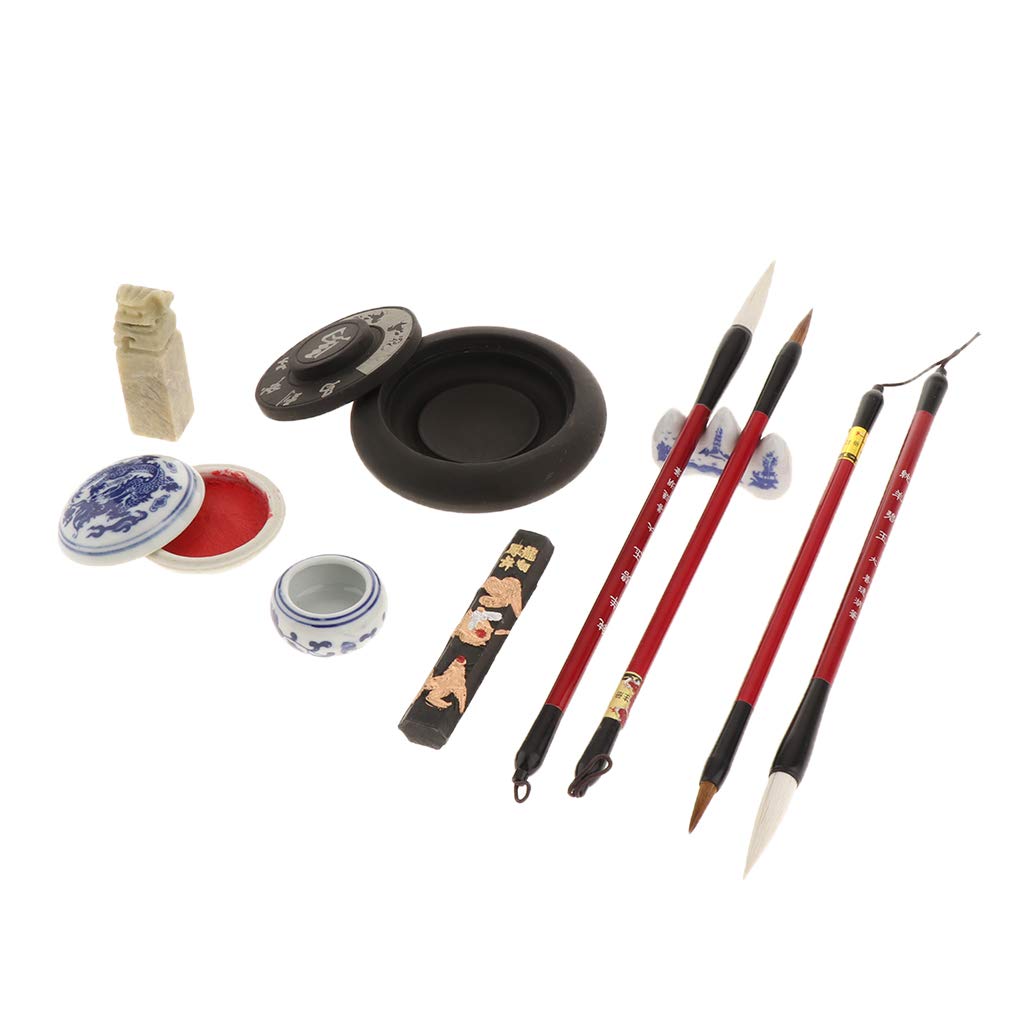 Kalligrafie Schreibset, Malset, Chinesische Pinsel, Tusche, Mischstein, Tuschefässer