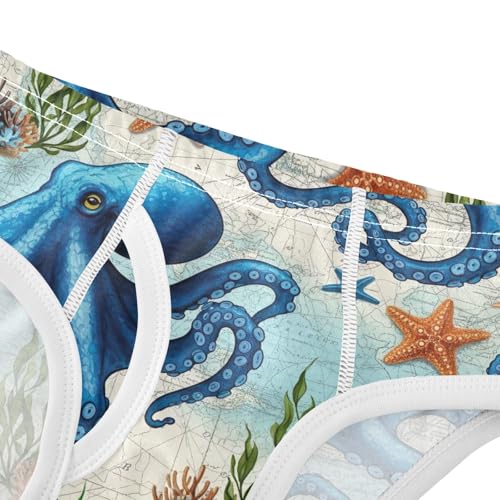 CHIFIGNO Boy Cotton Briefs Printed Underwear Soft Briefs Underwear for Little Boys, Vintage Tentacles Starfish Blue4