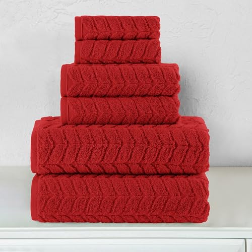 Image of Elegant Comfort Luxury 6-Piece 100% Turkish Cotton Jacquard Braided Textured Premium Hotel Quality Towel Set- Soft and Absorbent, Includes 2 Bath Towels, 2 Hand Towels and 2 Washcloths, Red