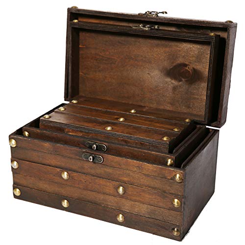 Soul & Lane Monahan Wooden Trunk Chest - Set of 3 | Decorative Storage Boxes for Keepsake Photos Memories