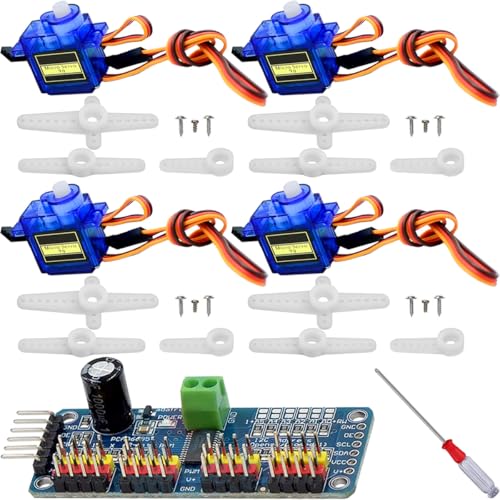 JYUDAUFU 4個 SG90 9g マイクロサーボモーター + PCA9685 16チャンネル 12ビット PWM サーボモータードライバー IICモジュール RCロボット用キット モデル航空機インテリジェントカー Arduino用 Raspberry